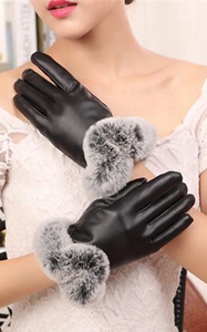 SZ60071-1 Womens Winter Touchscreen PU Leather Gloves Thermal Lining Mittens